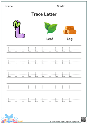 Letter L Tracing Worksheet - Leaf & Log Handwriting Practice