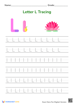 Uppercase and Lowercase Tracing Practice: Letter L
