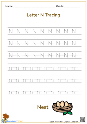 Letter N Tracing Worksheet - 'N is for Nest' Practice!