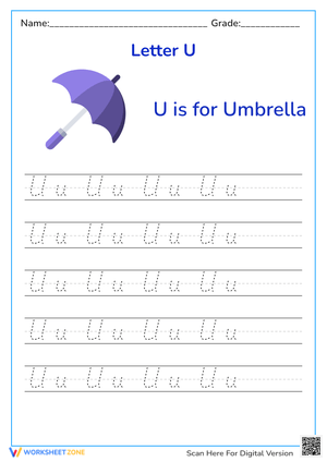 Letter U Tracing Worksheet | Umbrella Fun!