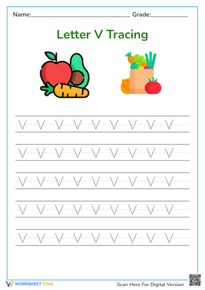 Letter V Tracing: Veggie Fun!