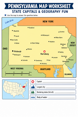 Pennsylvania Map Worksheet | Grade 2 Essential Geography