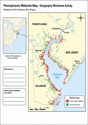 Grade 2 Wetlands Map — Printable Geography Worksheet