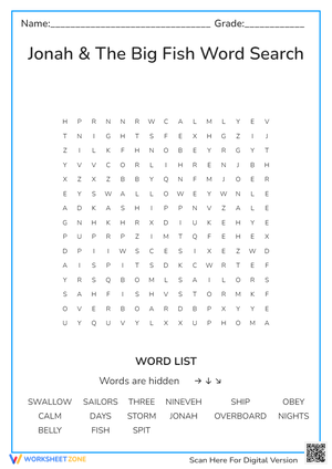 Jonah & The Big Fish Word Search