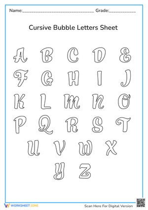 Cursive Bubble Letter Coloring Page - A-Z Alphabet Practice