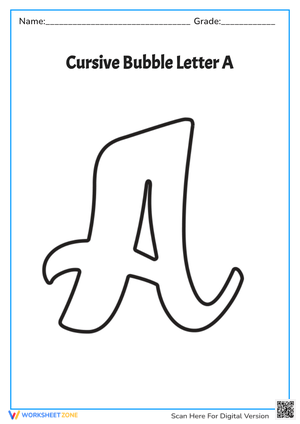 Cursive Bubble Letter A - Handwriting & Coloring Practice!