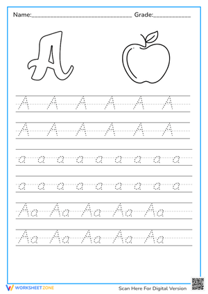 Letter A for Apple Tracing Worksheet