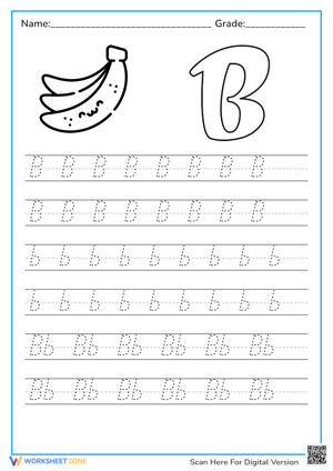 Letter B for Banana Tracing Worksheet
