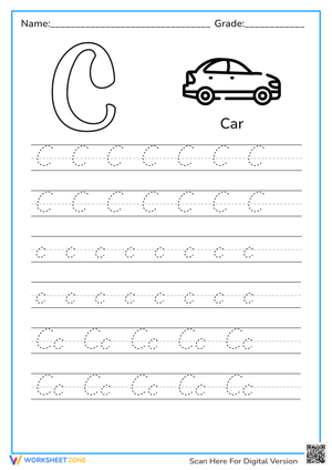 Letter C Tracing Worksheet | Car Fun!