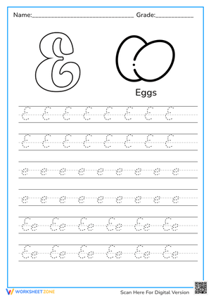 Letter E for Eggs Tracing Worksheet