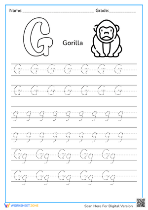 Letter G for Gorilla Tracing Worksheet
