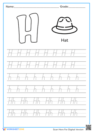 Letter H Tracing Worksheet | Hat Theme