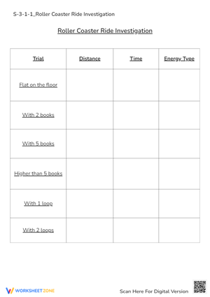 Roller Coaster Science: Energy, Distance & Time Investigation Worksheet