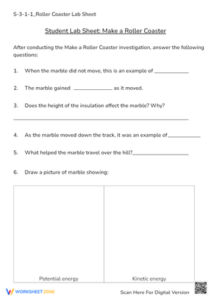 Roller Coaster Physics: Potential & Kinetic Energy Lab Sheet