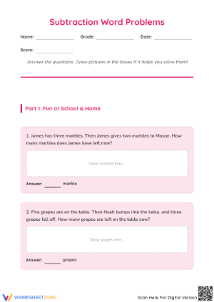 Subtraction Word Problems Printable | Grade 2 Math