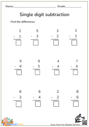 Single digit subtraction