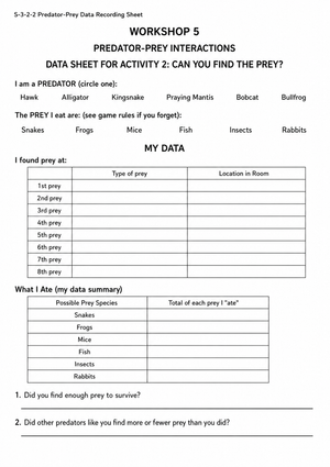 S-3-2-2 Worksheet: Predator Prey Data — Grade 3 Aligned