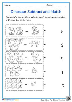 Dinosaur Subtract and Match