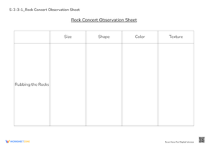 Rock Observation Sheet: Size, Shape, Color & Texture! Grades 1-3
