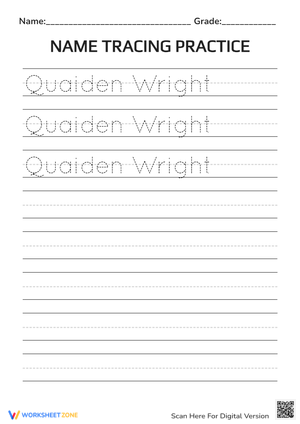 Name Tracing Worksheet | Grade K-1 Printable