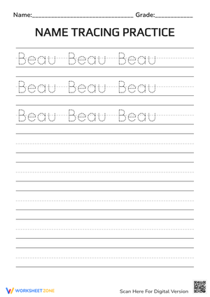 Name Tracing Practice for Beau