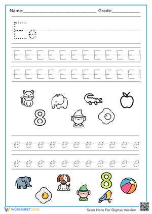 Letter E tracing practice