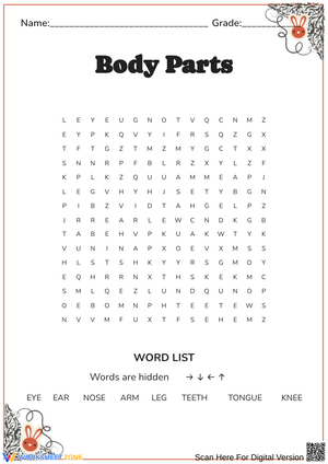 Body Parts Word Search