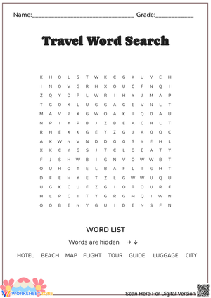 Travel-Themed Word Search Worksheet