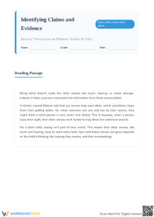 Printable Claims and Evidence Worksheet | Grade 6 ELA