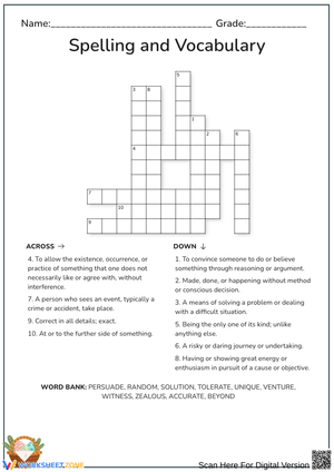 Spelling and Vocabulary Crossword 