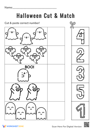 Halloween Ghosts Cut & Match Worksheet
