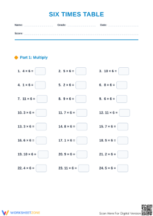 Printable Six Times Table Worksheet | Grade 5 Math