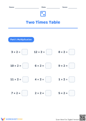 Two Times Table Practice | Grade 2-3 Printable Math