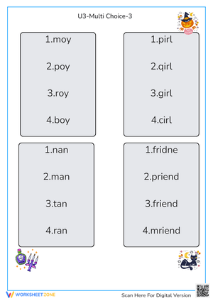 Multiple Choice Spelling Worksheet for Kids