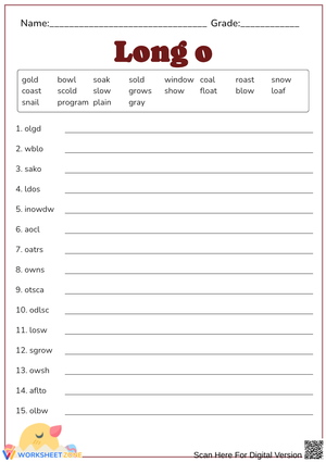 Long "O" Sound Word Scramble