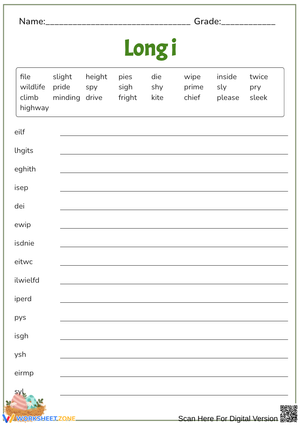 Long "I" Sound Word Scramble 