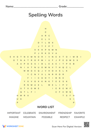 Spelling Words Star Worksheet