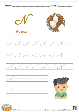 Learn Cursive Letter N - Cozy Nest Writing Fun