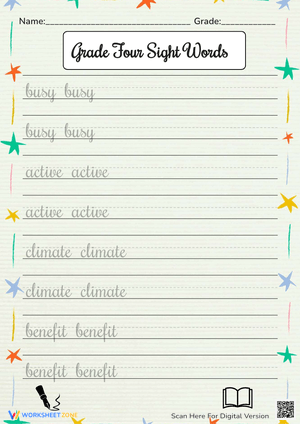 Grade 4 Aesthetic Sight Words Writing Practice