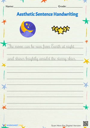 Moon & Stars Cursive Handwriting Practice - Grades 2-4