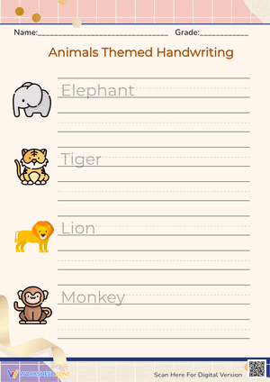 Animal Names: Aesthetic Handwriting Practice