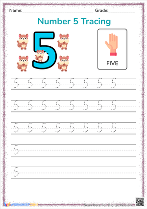 Number 5 Tracing Worksheet with Squirrels for Kids