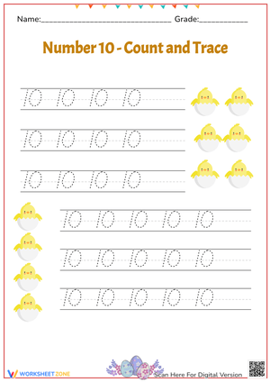 Number 10 Tracing with Baby Chick Counting Activity