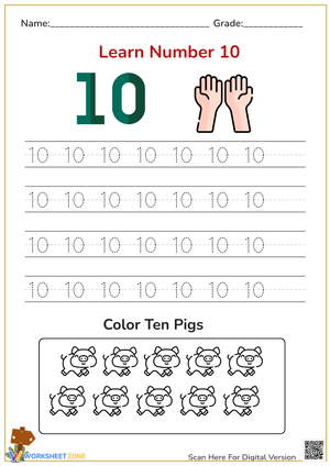 Number 10 Tracing Worksheet | Essential Kindergarten Math