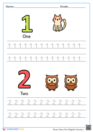 Essential Numbers 1-2 Tracing Worksheet | Grade 2 Ready