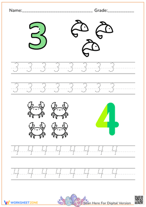 Numbers 3 and 4 Tracing Worksheet | Essential Preschool