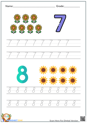 Number Writing Practice: 7 and 8