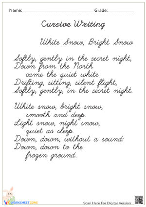 Adults Cursive Writing Practice: Winter Poem