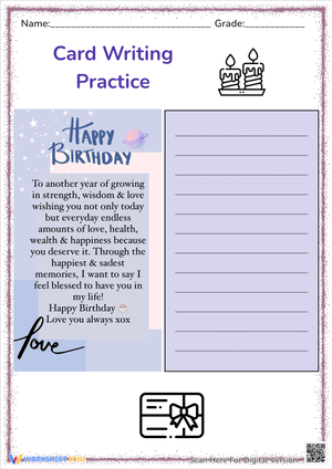 Birthday Card Adults Handwriting Practice Template