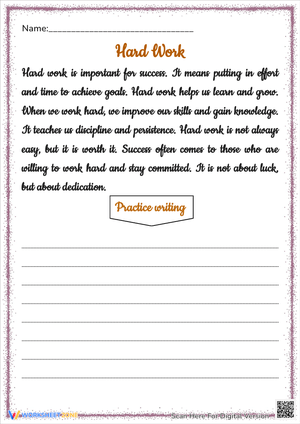 Hard Work Paragraph For Adult Handwriting Practice